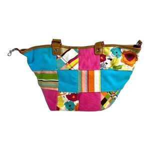 Rosetti Patchwork Tote Bag Floral & Geometric Prints Zipper Purse Shoulder